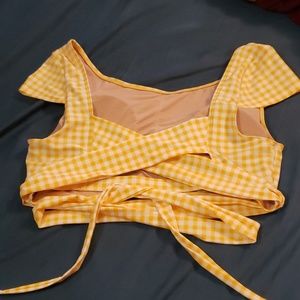 wrap back cap sleeve swim top